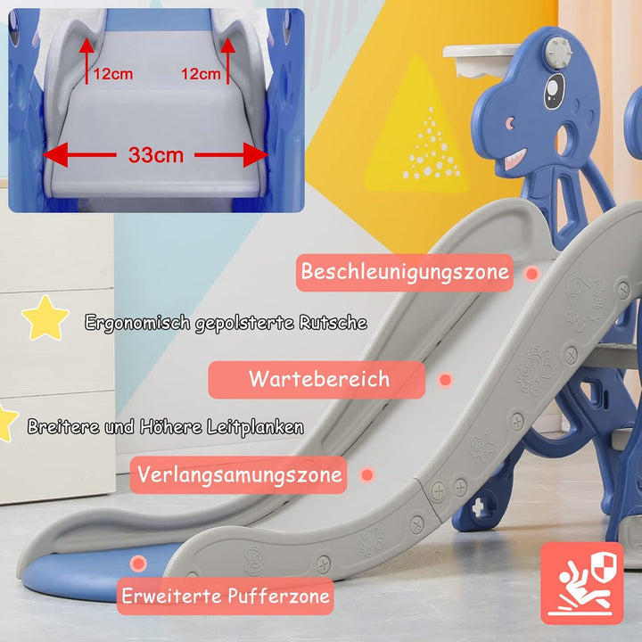 FIVMEN Rutsche Kinderrutsche 4-in-1 Set, Kinder Spielzeugrutsche Indoor Outdoor mit Basketballkorb &