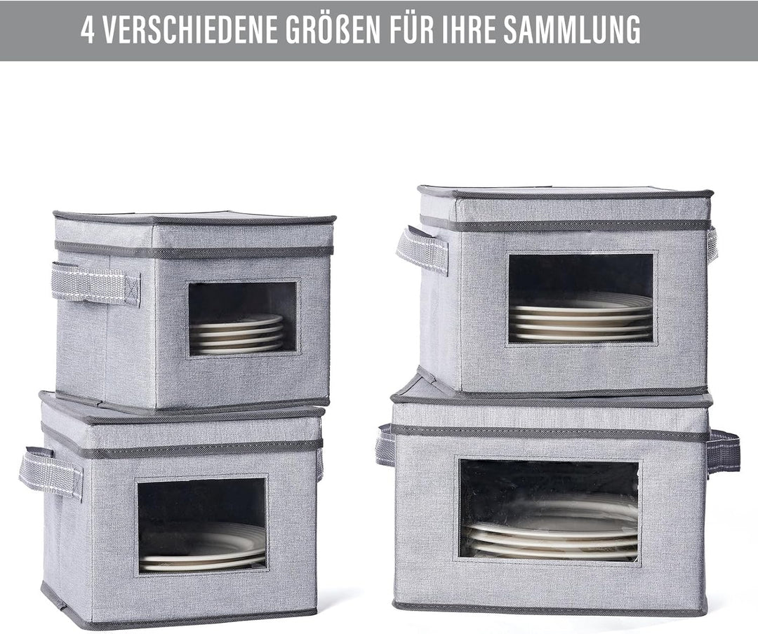 VENO 4 Grössen Geschirr-Aufbewahrungsbox mit Deckel und Griffen, Verpackungsmaterial für Teller, Umz