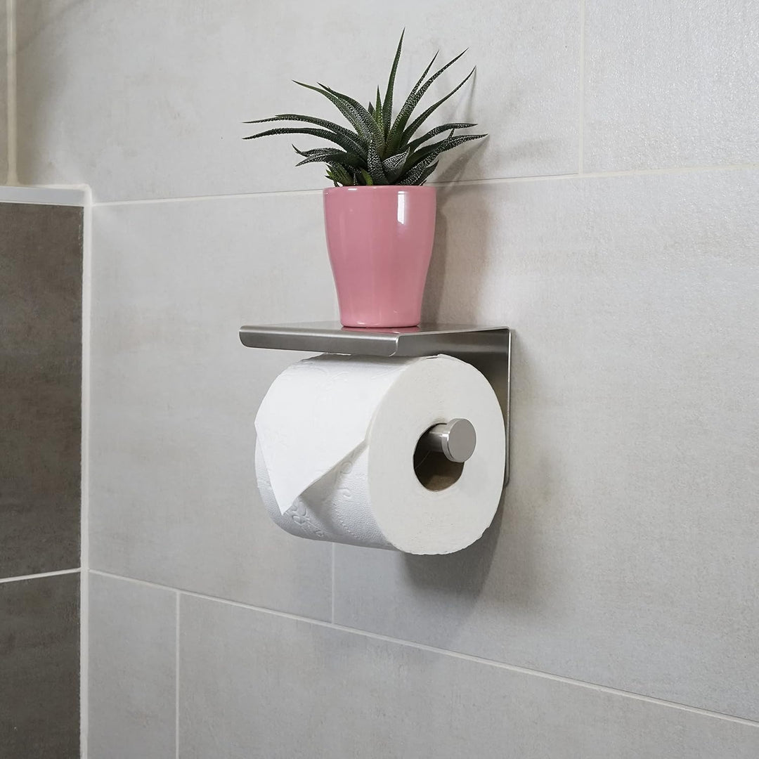Klopapierhalter ohne Bohren inkl. 2 Handtuchhaken | Toilettenpapierhalter mit Ablage | Klorollenhalt