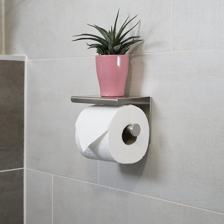 Klopapierhalter ohne Bohren inkl. 2 Handtuchhaken | Toilettenpapierhalter mit Ablage | Klorollenhalt