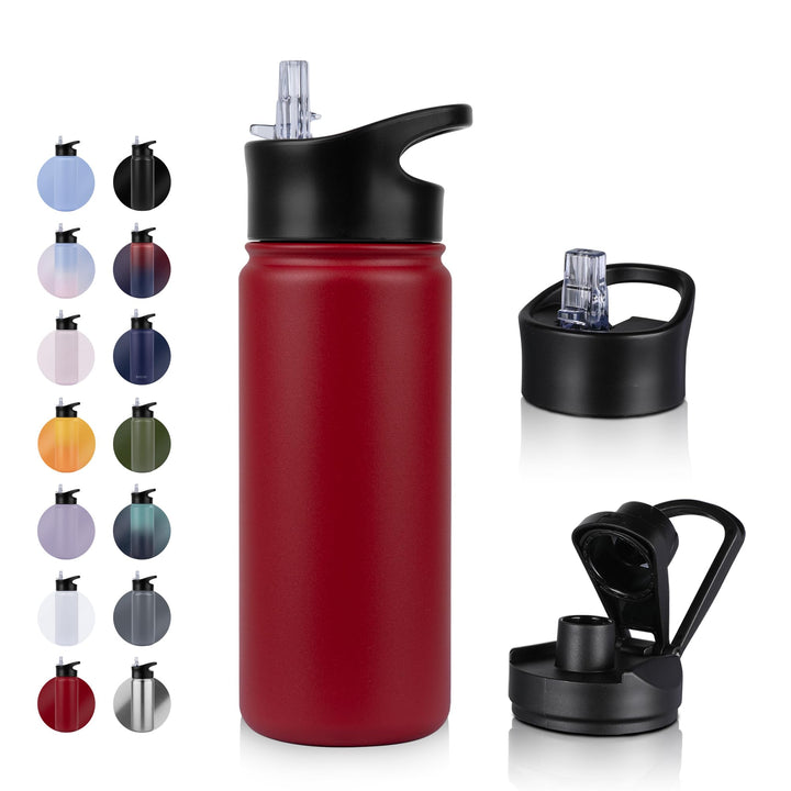 Edelstahl Trinkflasche - 500ml - mit Strohhalm,Auslaufsicher,Kohlensäure Geeignet,BPA frei Thermosfl