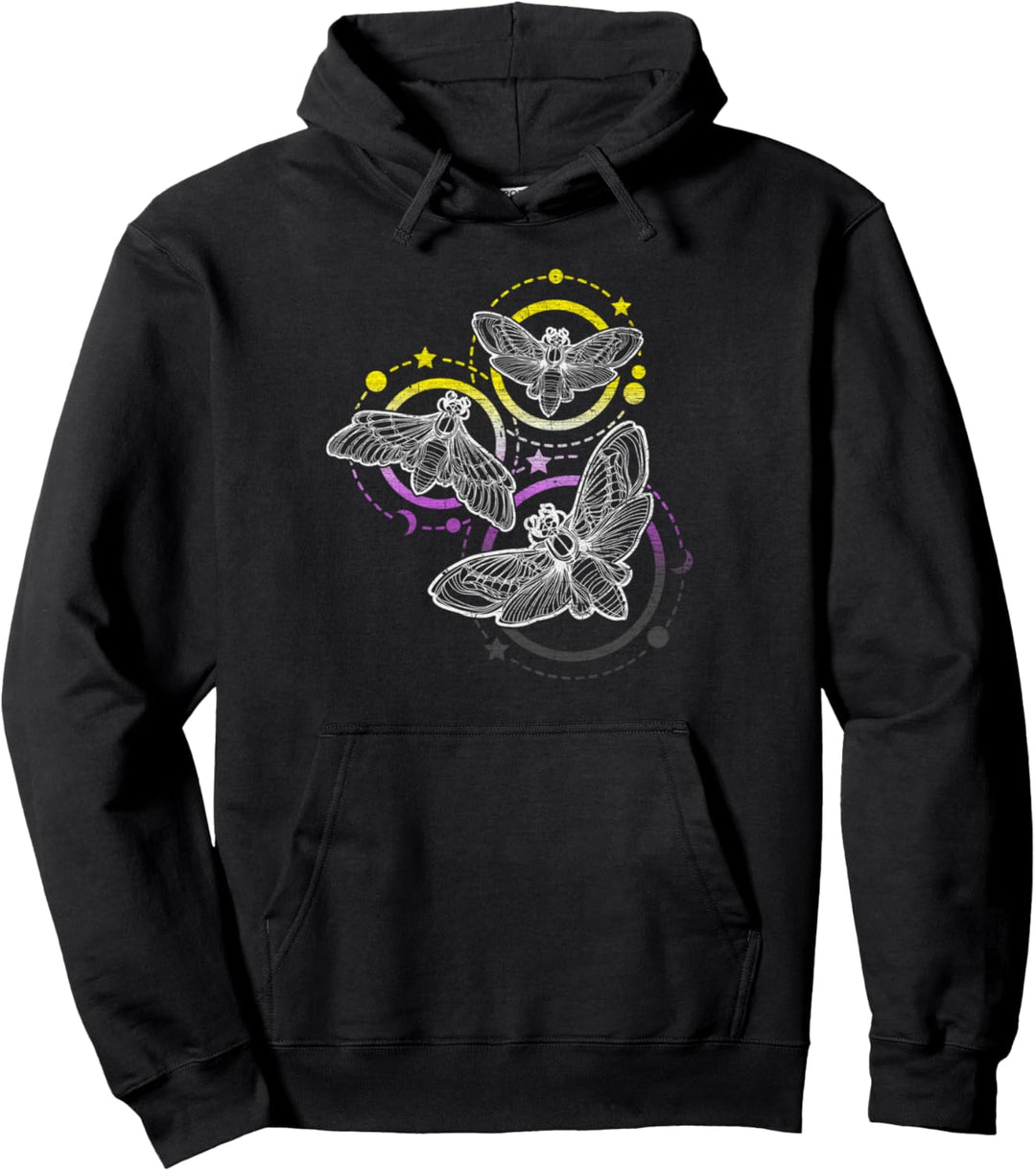 Nonbinary Flaggenfarben, okkulte Schmetterlinge Pullover Hoodie