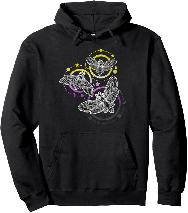 Nonbinary Flaggenfarben, okkulte Schmetterlinge Pullover Hoodie