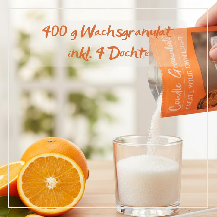 Kerzensand Velvet Orange, Sommerduft, 400 g Kerzengranulat zum Selbermachen, DIY Kerzenset Candle Gr