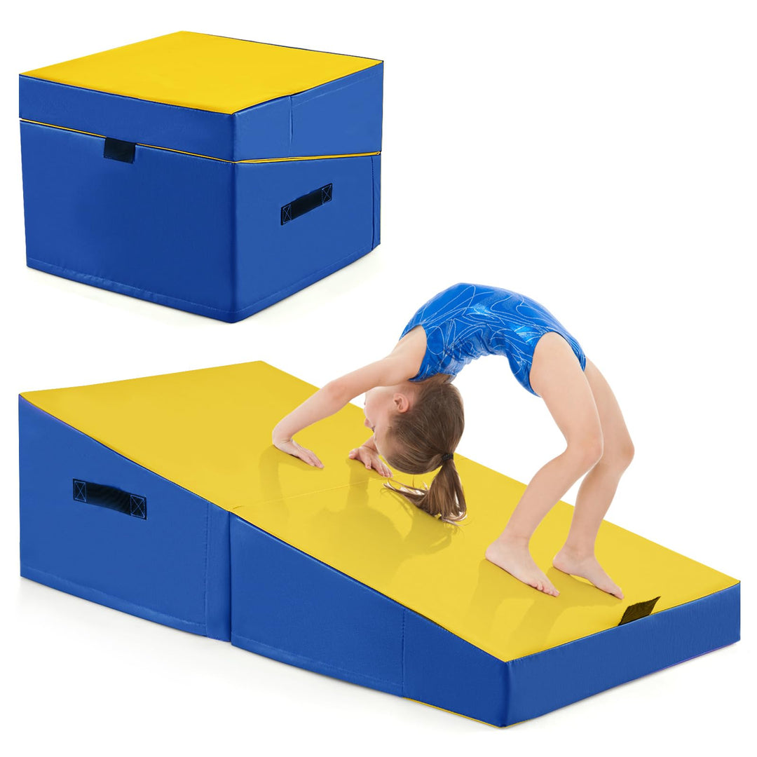 COSTWAY Schräge Gymnastikmatte, keilförmige Weichbodenmatte klappbar, 2 in 1 Turnmatte mit Tragegrif
