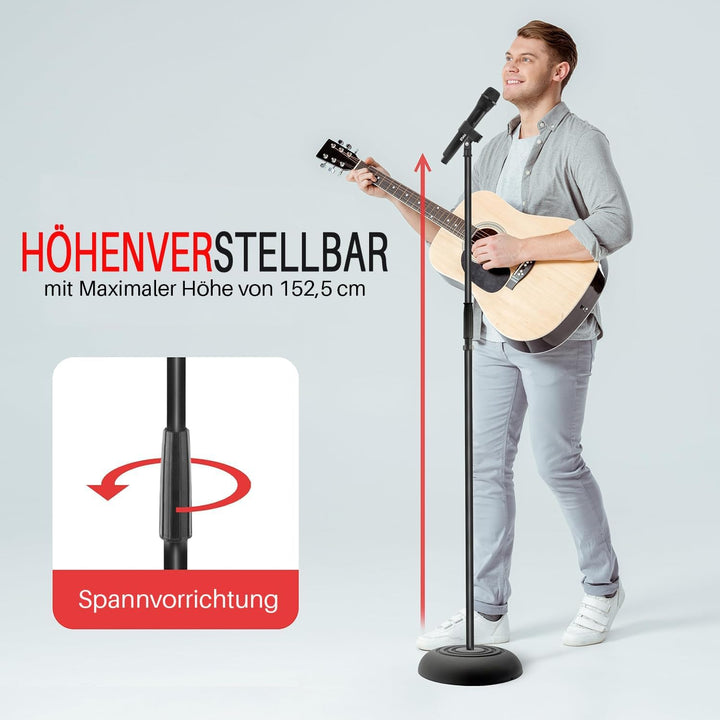 Pyle Mikrofonständer 2er-Set – Höhenverstellbare Mikrofonstative 85–152 cm mit runder Metallbasis –