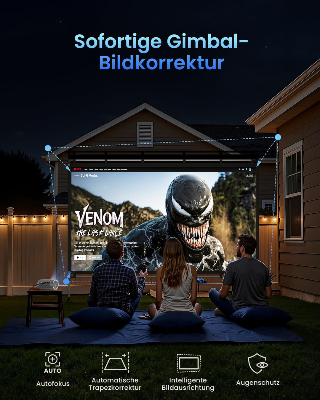 JMGO PicoPlay 1080P Smart Tragbarer Beamer, GTV, Lizenziertes Netflix, 400 ISO Lumen, 8W Dolby Digit