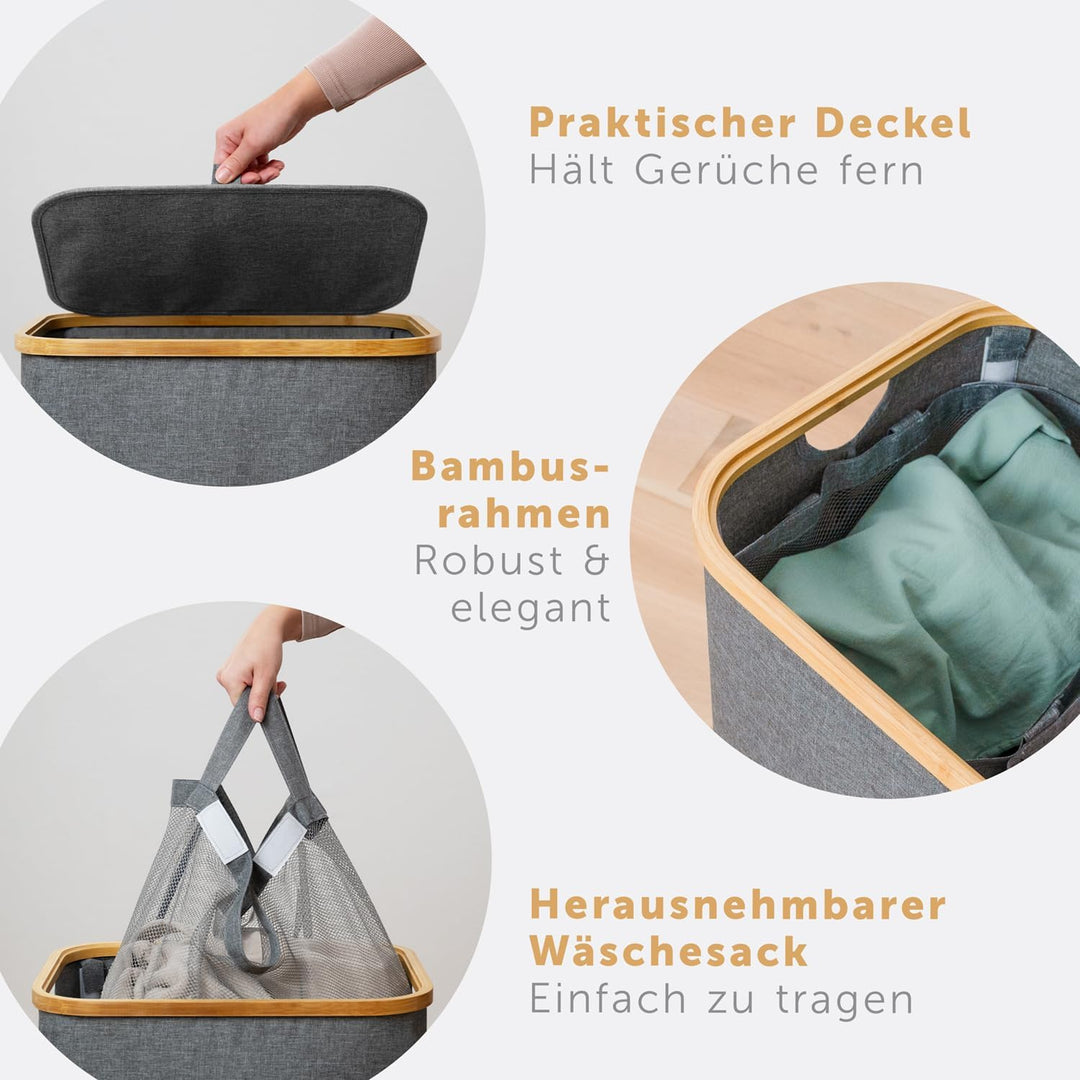 Blumtal Wäschesammler 140 L - Wäschekorb 2 Fächer mit herausnehmbarem Wäschesäcken - Pfandflaschen A