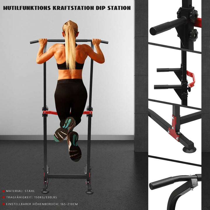Dip Station &amp; Klimmzugstange Power Tower 150kg 165-210cm für Heimtraining | Stahlrohr verdickt Kunst