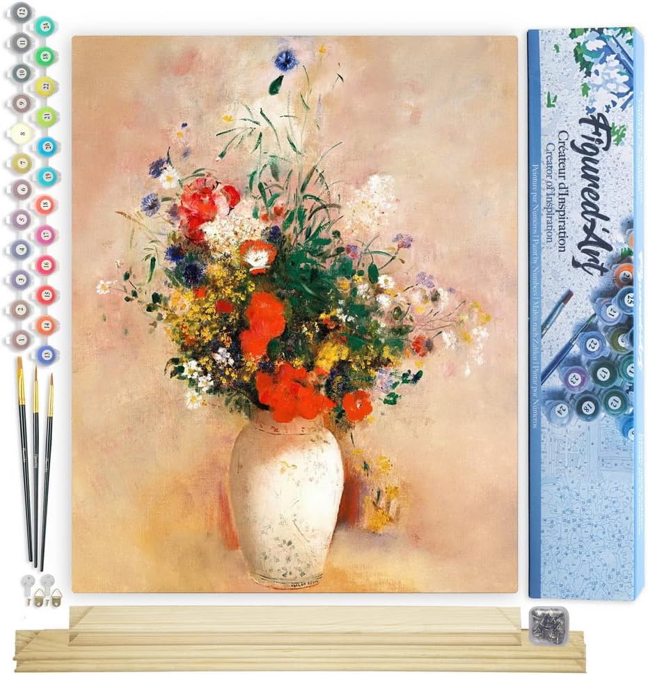Figured'Art Malen Nach Zahlen Erwachsene Mit Rahmen Vase mit Blumen - Odilon Redon - Paint by Number