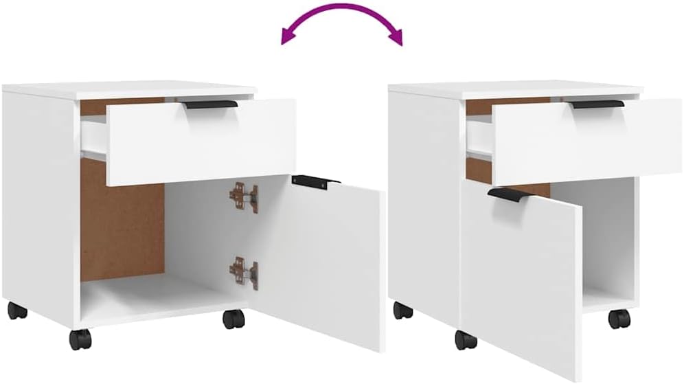 vidaXL Mobiler Aktenschrank mit Rollen Weiss 45x38x54 cm Holzwerkstoff, Schreibtischschrank, Schreib