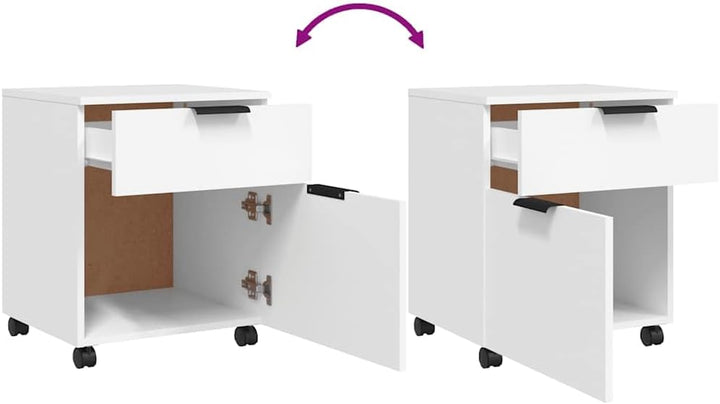 vidaXL Mobiler Aktenschrank mit Rollen Weiss 45x38x54 cm Holzwerkstoff, Schreibtischschrank, Schreib