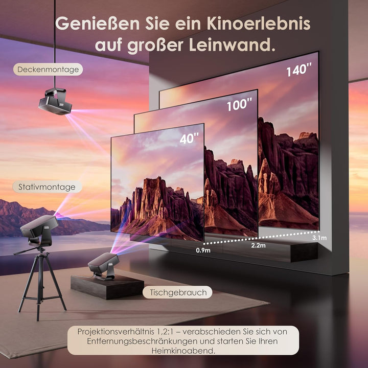 2026 Neuer Mini Beamer 4K Smart Beamer 【Offizielle Apps】 Native 1080p 1200 Lumen Auto Keystone Autof