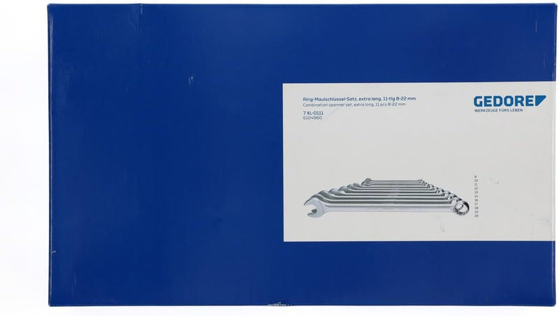 GEDORE Ring-Maulschlüssel-Satz, 11-tlg, lang, SW 8-22 mm, abgewinkelt, 12-kant, UD-Profil, Schrauben