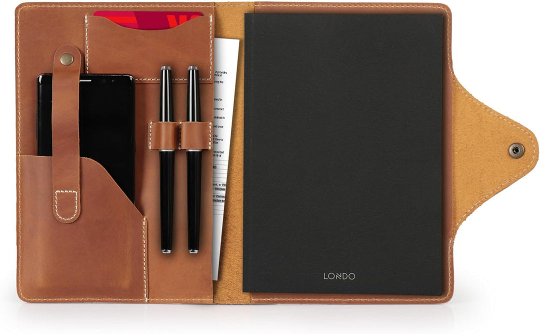 Londo Echtleder Schreibmappe Konferenzmappe mit Notizblock Notizblock und Schloss Kamel L, Kamel L