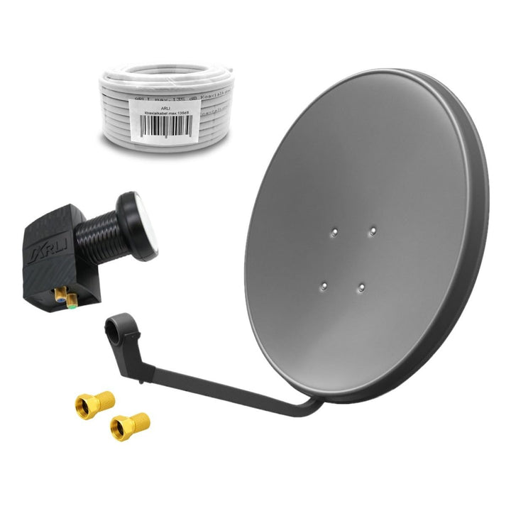 60 cm HD Sat Anlage Twin LNB + 15 m Koaxialkabel 135 dB + 2 F-Stecker Digital 2 Teilnehmer Antenne g