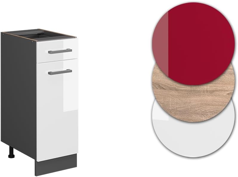 Vicco Küchenunterschrank R-Line, Weiss Hochglanz/Anthrazit, 30 cm ohne Arbeitsplatte Weiss Hochglanz