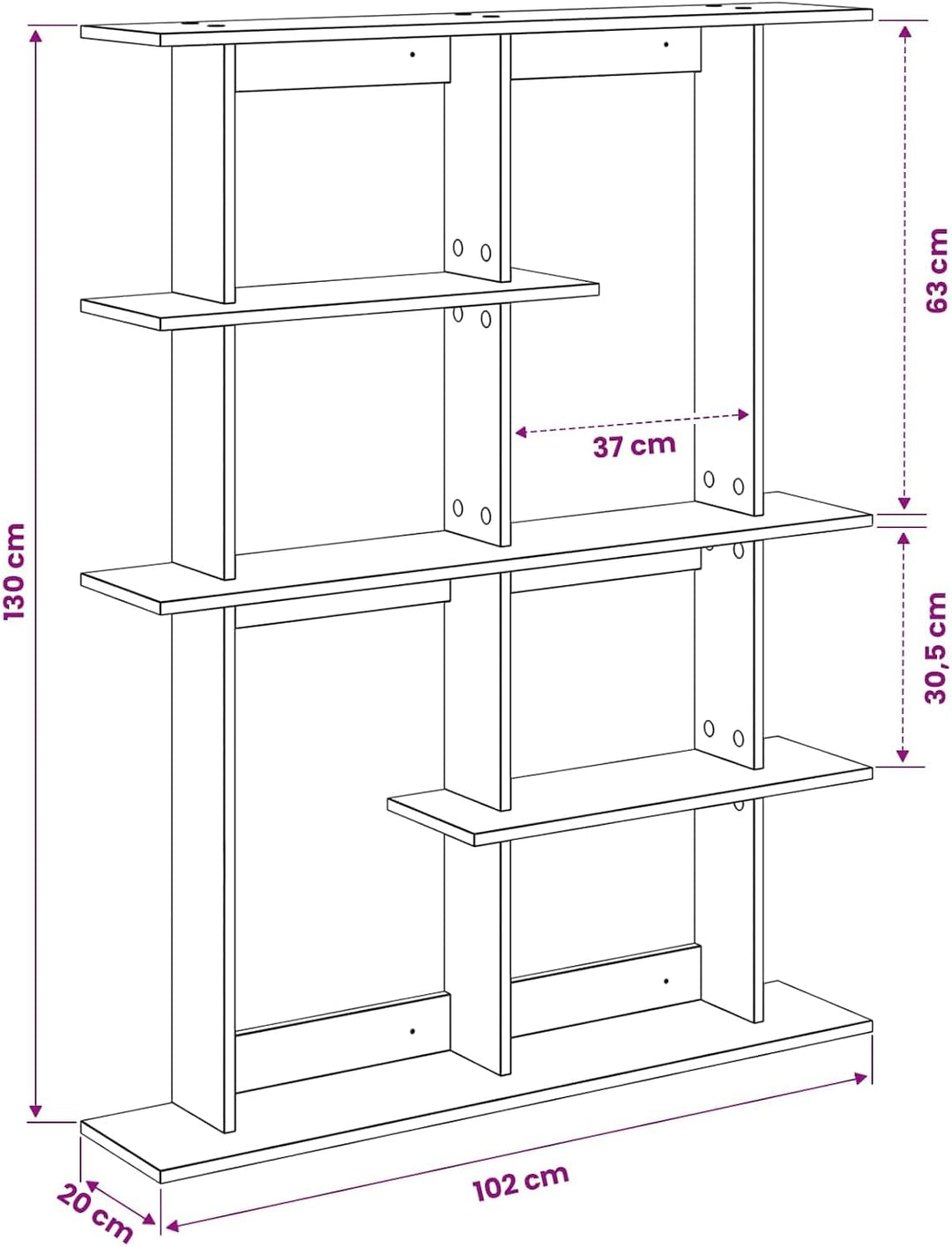 vidaXL Wandregal Artisan-Eiche 102 x 20 x 130 cm Holzwerkstoff, Artisan-eiche