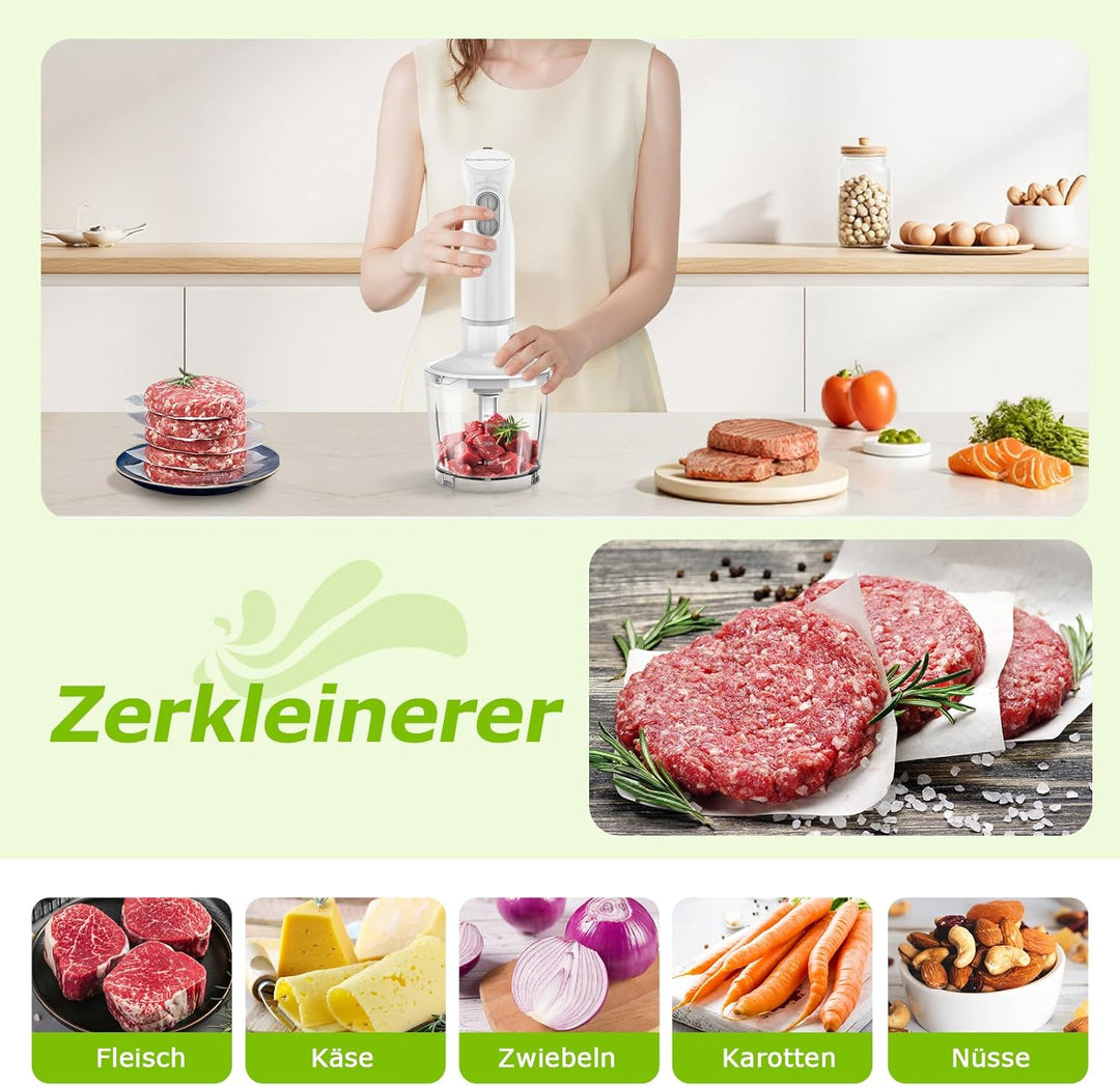 Bonsenkitchen Pürierstab, 1000W Edelstahl Elektrischer Stabmixer, 2 Geschwindigkeitsstufen, Stabmixe