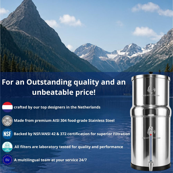 8,5L Gravity Filtration System | Coldstream FTO+ Filter + 7" Edelstahl WaterView + Ständer
