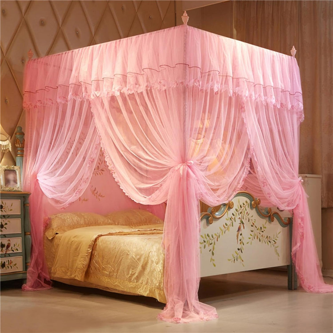 Betthimmel mit 4 Ecken, 2 × 2 × 1,5 m, Betthimmel für Mädchenzimmer, Betthimmel für Mädchen, Prinzes