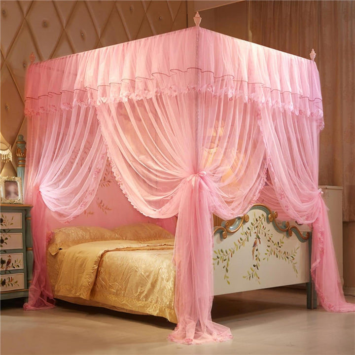 Betthimmel mit 4 Ecken, 2 × 2 × 1,5 m, Betthimmel für Mädchenzimmer, Betthimmel für Mädchen, Prinzes