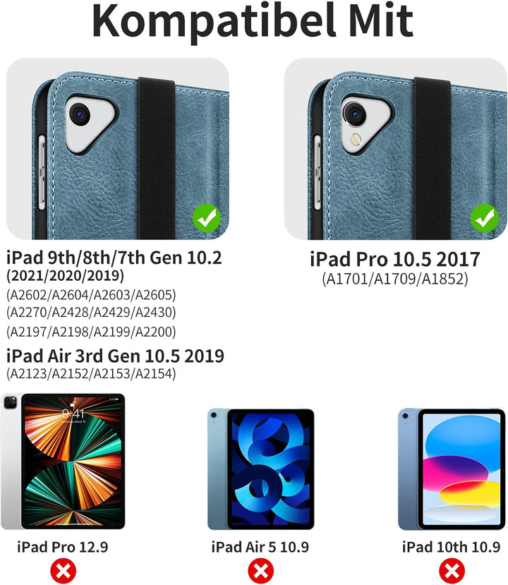 HOLIMET Hülle für iPad 9./8./7. Generation(2021/2020/2019) 10,2 Zoll mit Stifthalter, PU-Leder Schut