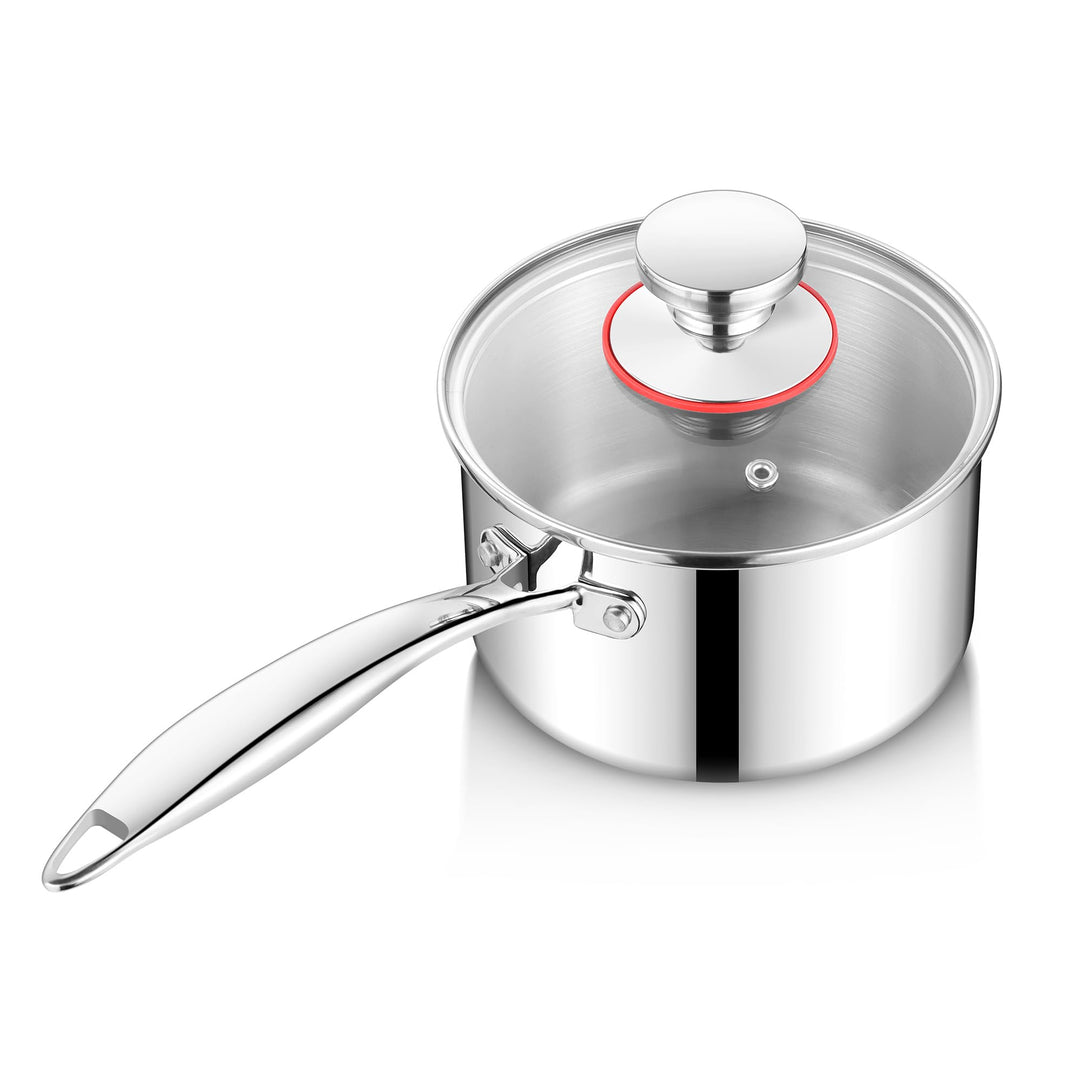 Joyfair Stielkasserolle, 14cm Premium 3-Lagiger Edelstahl Milchtopf Induktion mit Deckel, 1,2 Liter