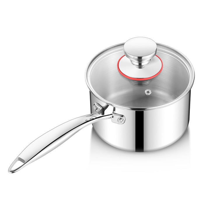 Joyfair Stielkasserolle, 14cm Premium 3-Lagiger Edelstahl Milchtopf Induktion mit Deckel, 1,2 Liter