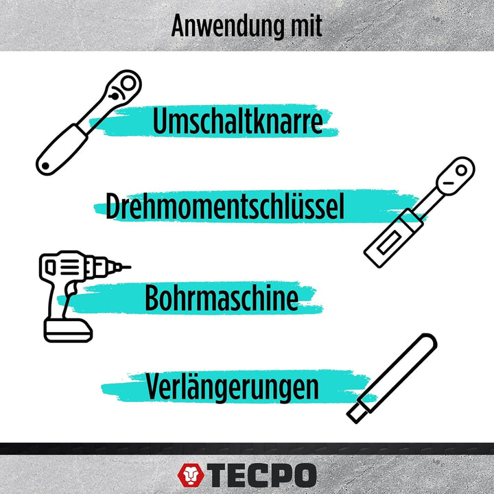 TECPO Steckschlüssel Satz Zwölfkant 1/2" Zoll SW 8-36 mm Vielzahn Nüsse KFZ Nuss