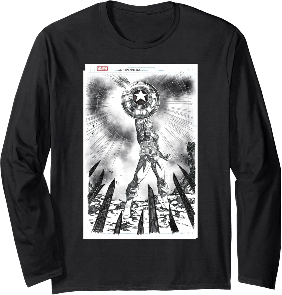 Marvel Captain America Sketched Comic Book Cover Langarmshirt