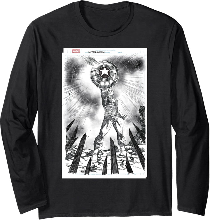 Marvel Captain America Sketched Comic Book Cover Langarmshirt