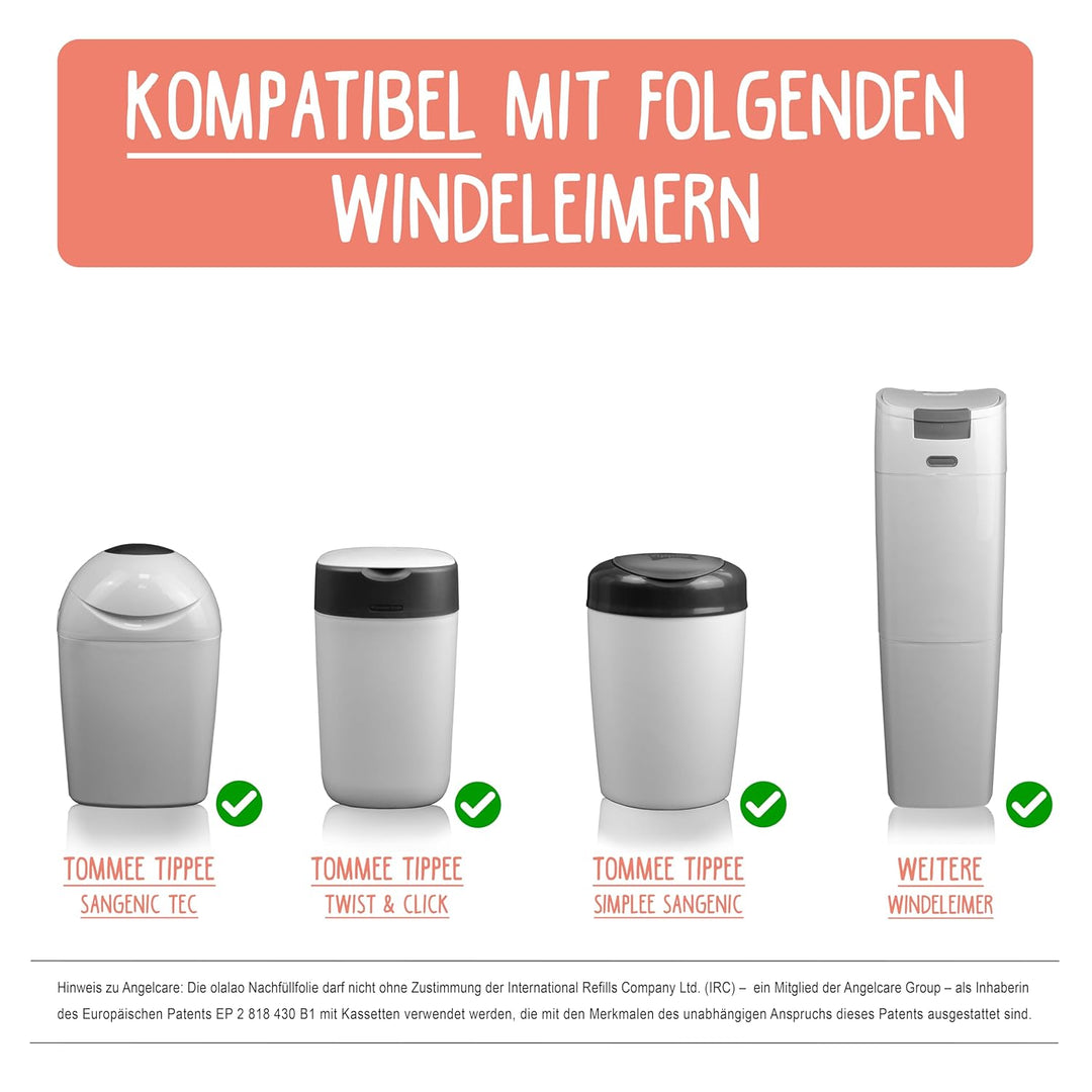 olalao Nachfüllfolie für Windeleimer 4-Pack - kompatibel mit Nachfüllkassetten von Tommee Tippee Twi