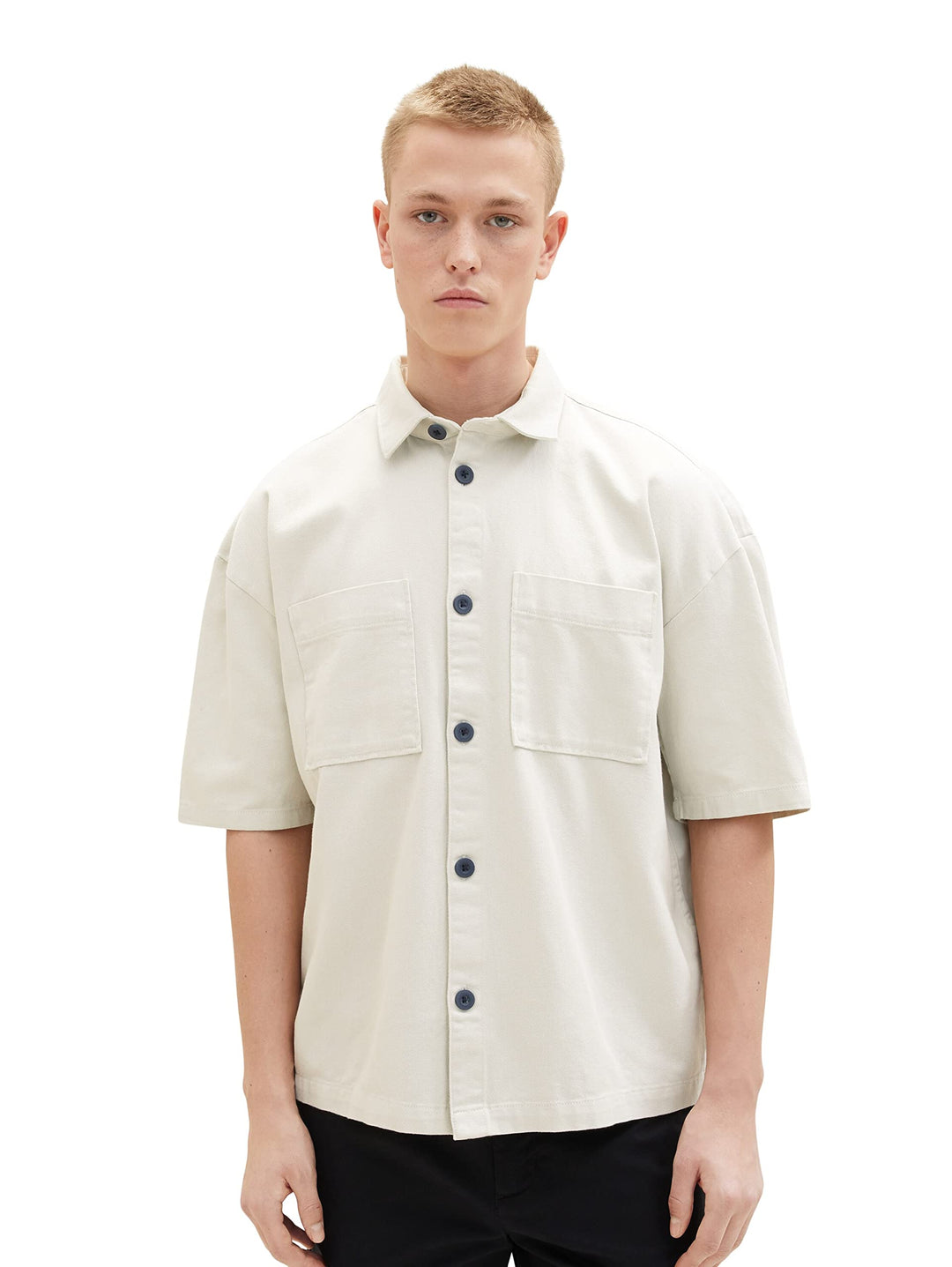 TOM TAILOR Denim Herren Boxy Fit Hemd mit Brusttaschen S 31718 - White Sand, S 31718 - White Sand
