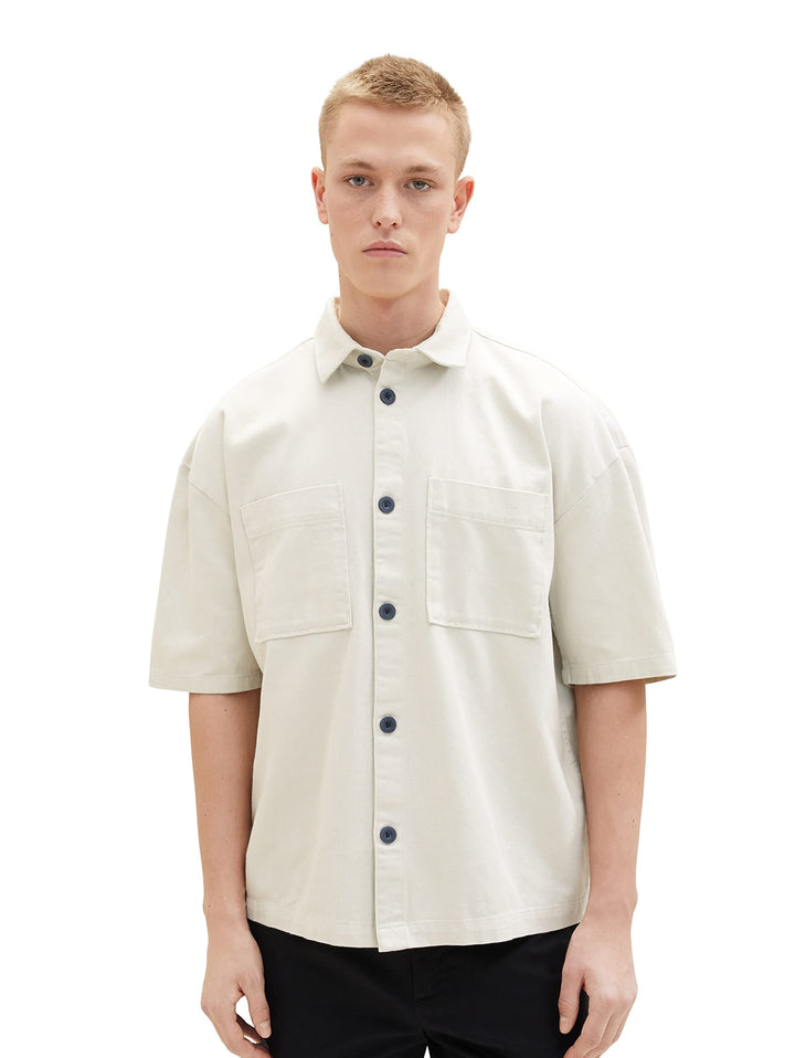 TOM TAILOR Denim Herren Boxy Fit Hemd mit Brusttaschen S 31718 - White Sand, S 31718 - White Sand