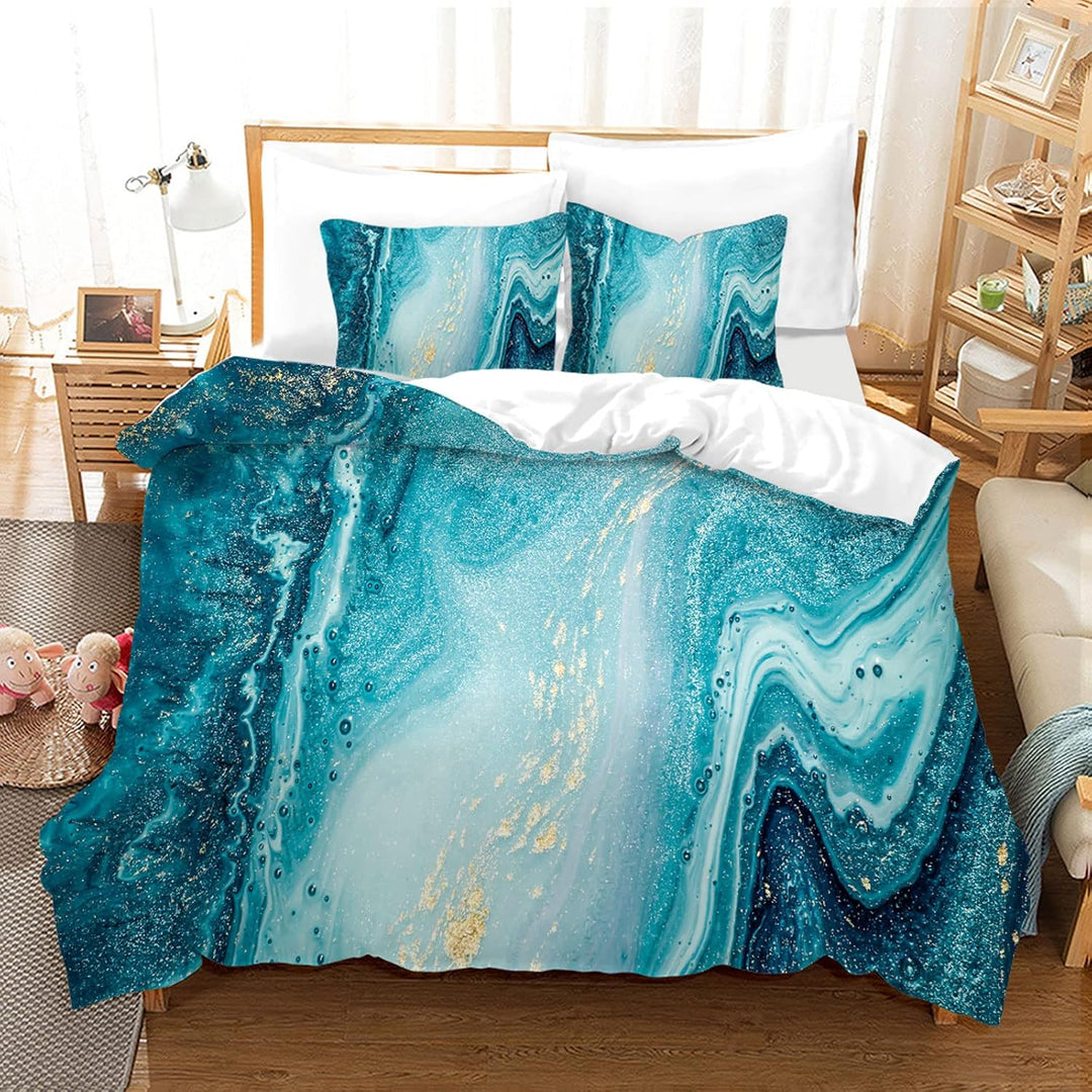 HOMHOMHA Marmor Bettwäsche 200x200 3D-Druck Bettwäsche-Set Blauer Marmor Bettbezug 200x200cm und 2 K