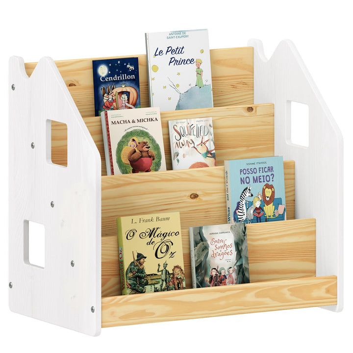 IDIMEX Bücherregal Bruno 4 Fächer aus Massivholz - Natur/weiss Montessori Bücherregal für Kinderzimm