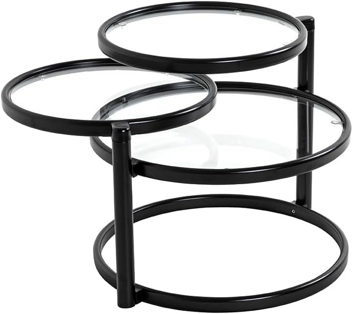HAKU Couchtisch schwarz, Metall, Sicherheitsglas - Masse: B 58-140 cm x H 43 cm x T 50 cm, Style: Mo