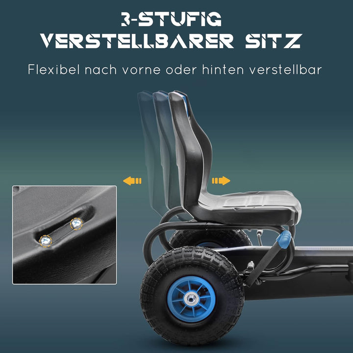 HOMCOM Gokart, Kinderfahrzeug mit 3-stufigen verstellbarem Sitz, Tretfahrzeug mit Gummireifen, Pedal