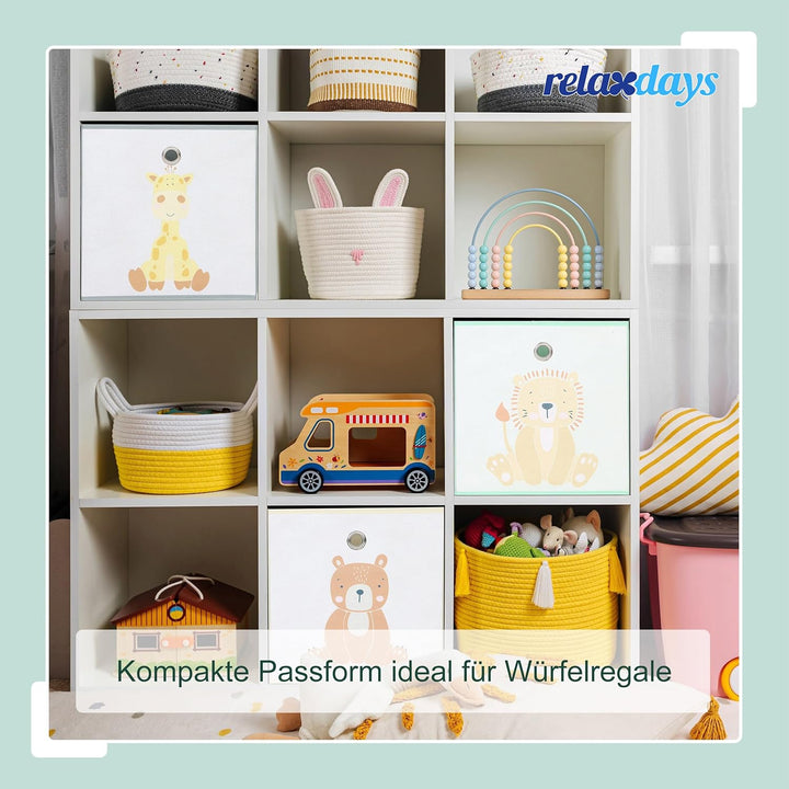 Relaxdays 3er Set, Kinder Aufbewahrungsboxen, süsse Tier-Motive, Faltbox für Würfelregale, HBT: 30x3