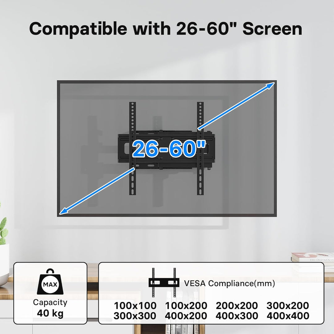 BONTEC TV Wandhalterung für 26-65 Zoll Flach- und Curved-Fernseher, Schwenkbar und Neigbar, Ausziehb