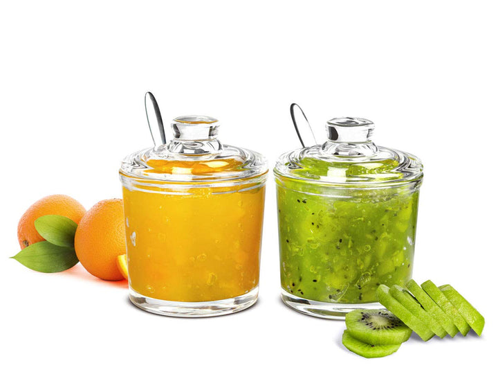 Sendez 2-tlg Marmeladendosen Set aus Glas 200 ml mit Deckel und Edelstahl-Löffel Honigtopf Parmesand