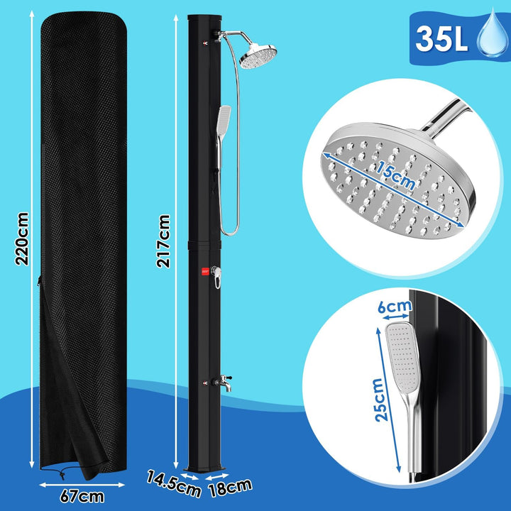 35L Solardusche | Einstellbar Regenduschkopf | Wasserhahn | handbrause | Max. 60℃ | Ohne Stromanschl