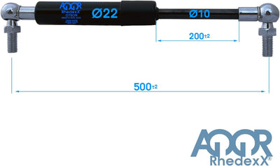 RhedexX® Gasdruckfeder Kugelkopf 500mm/200mm 100N-1.250N M8 Gewinde Gasfeder (1.OOO N), 1.OOO N