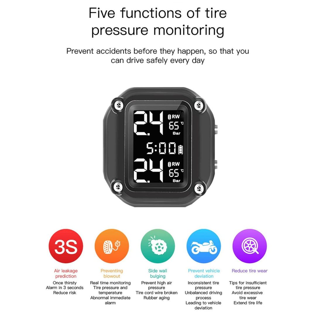 Shkalacar Reifendruck-Kontrollsystem Motorrad TPMS, Drahtloses USB-Lade-TPMS für Motorräder mit 2 ex