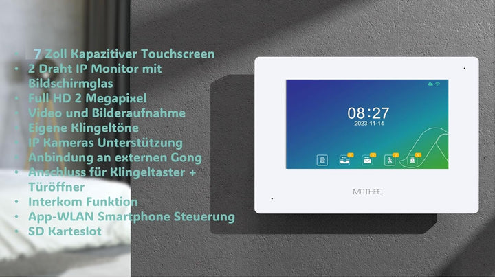 MATHFEL 2 Draht Bus IP Video Türsprechanlage 170 Grad Kamera, Aussenstation in Aluminium, Full HD Au