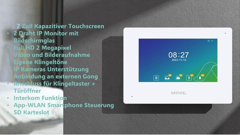 MATHFEL 2 Draht Bus WLAN Video Türsprechanlage, Fingerprint mit Bluetooth-Funktion, Gegensprechanlag