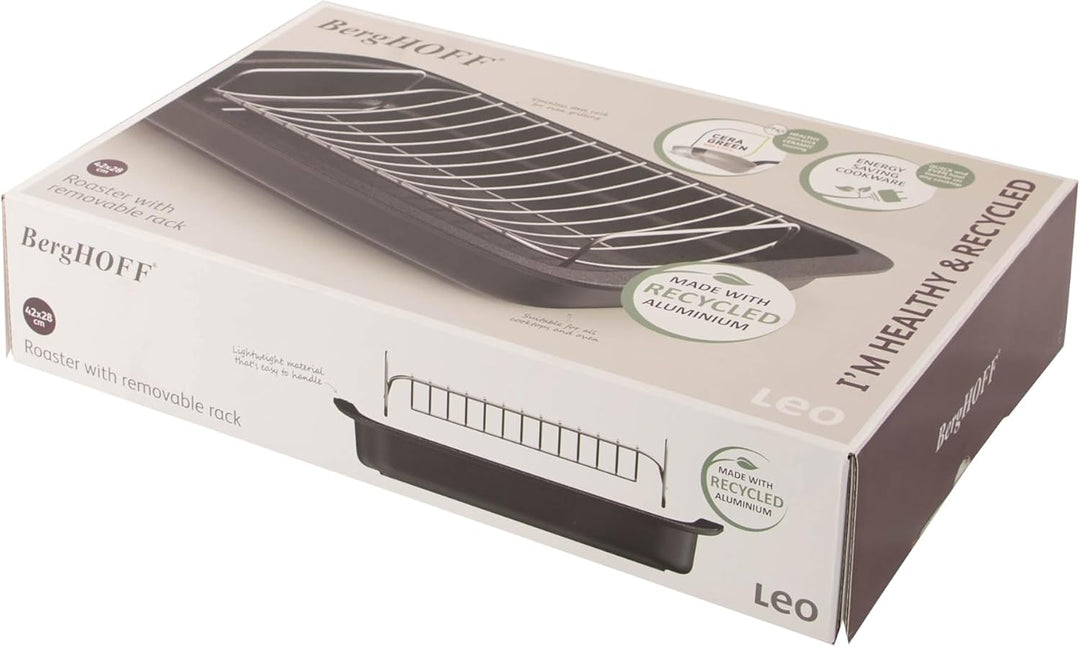 BergHOFF Leo Graphite Antihaft Bräter mit Rost 42x28cm - Auflaufform gross - Bräter rechteckig - Ofe