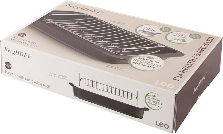 BergHOFF Leo Graphite Antihaft Bräter mit Rost 42x28cm - Auflaufform gross - Bräter rechteckig - Ofe