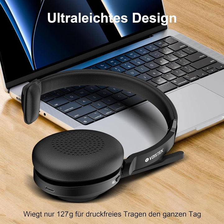 Voistek Kabelloses Bluetooth Headset mit Mikrofon & Rauschunterdrückung, USB Dongle für PC, Ladestat